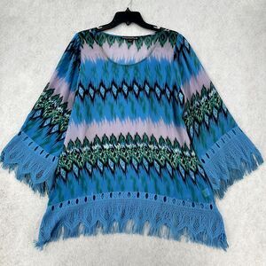 Mushka by Sienna‎ Rose LARGE Chiffon Boho Kimono Fringe Trim Tunic Top Cover-up